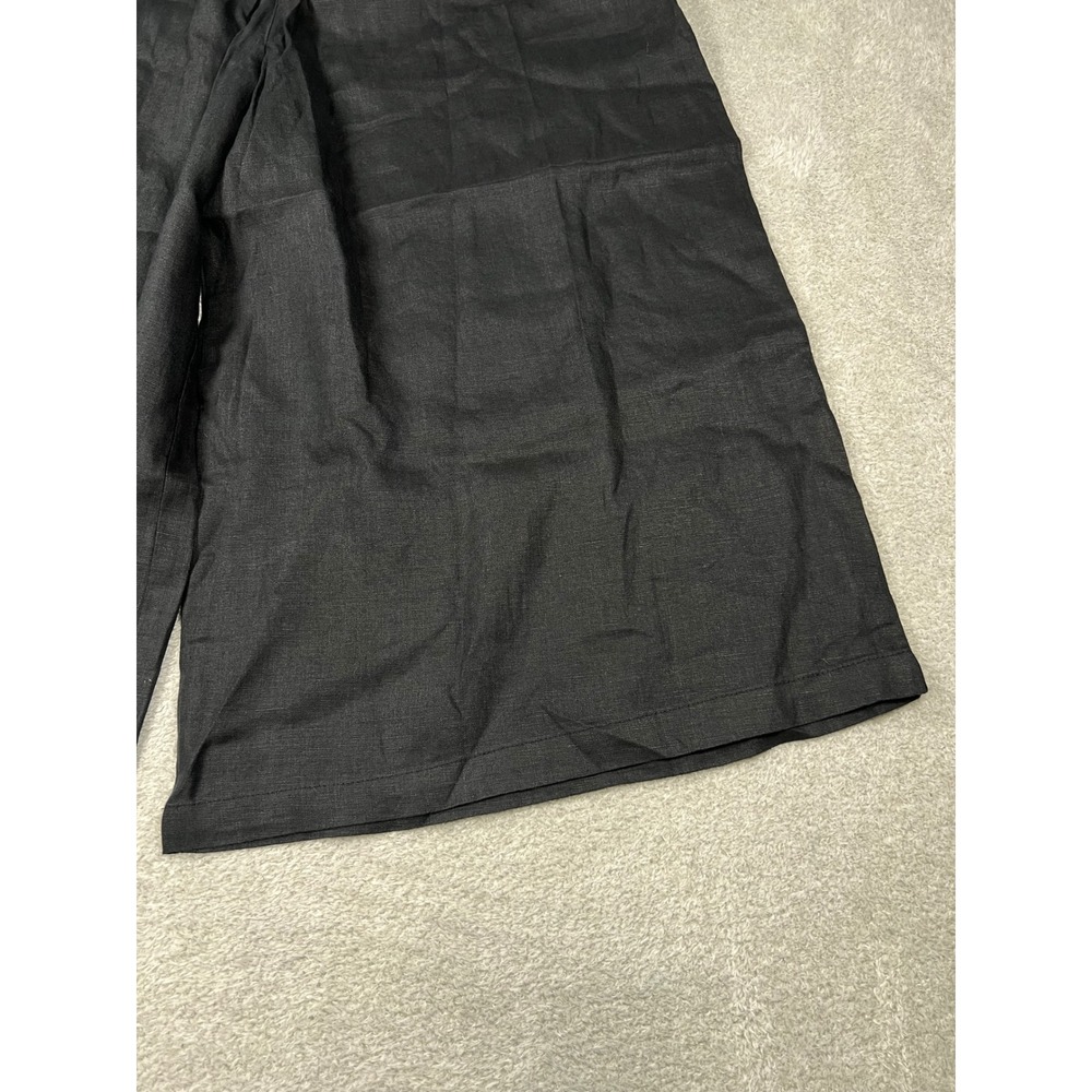 Anthropologie Linen Pleated Culotte Trousers XS Black Wide Leg Cropped Pants NEW - Picture 9 of 13